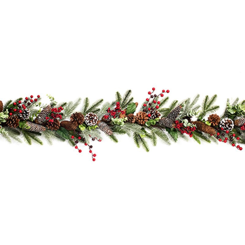 Fresh berry and cone garland with bay leaves