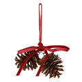 Pinecone decoration with burgundy ribbon