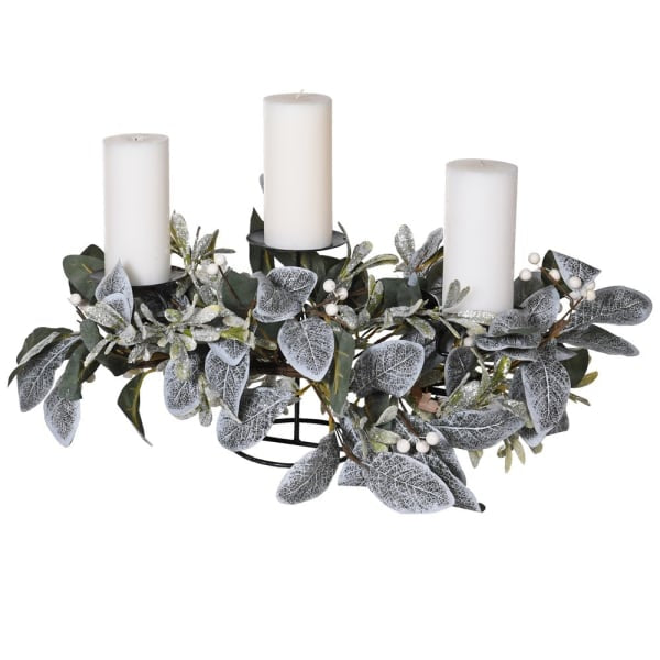 Frosted eucalyptus and mistletoe centrepiece