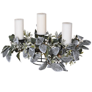 Frosted eucalyptus and mistletoe centrepiece