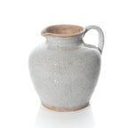 Antiqued light grey reactive glaze stoneware vase with handle