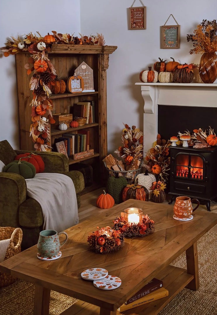 Autumn pumpkin and pinecone spray