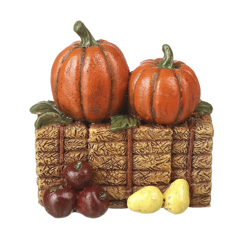 Orange pumpkins on hay bale mini ornament