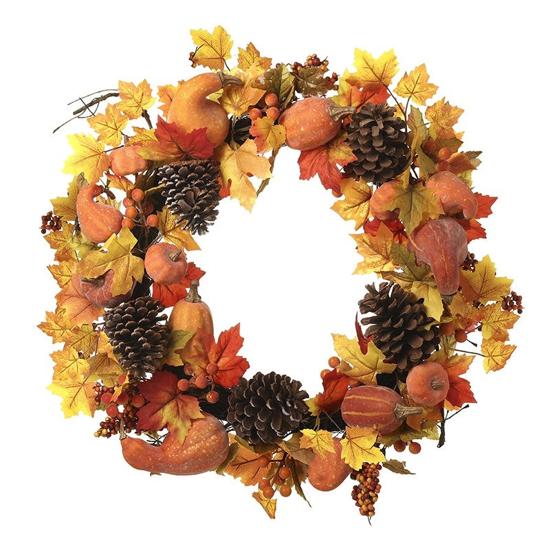 Fiery pinecones & pumpkins wreath