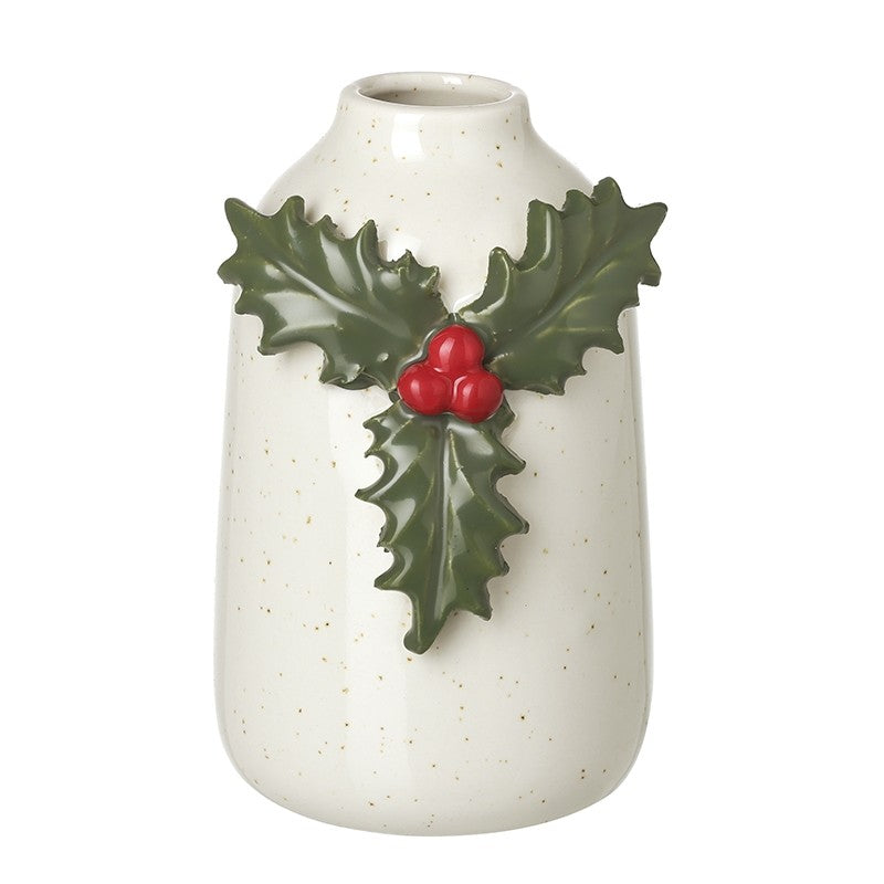 White jar with holly detail