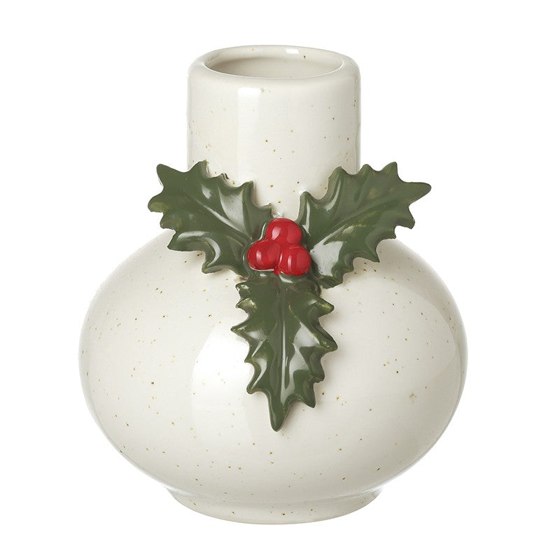Small white vase with holly detail
