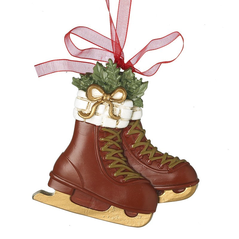 Red hanging ribbon ice skates
