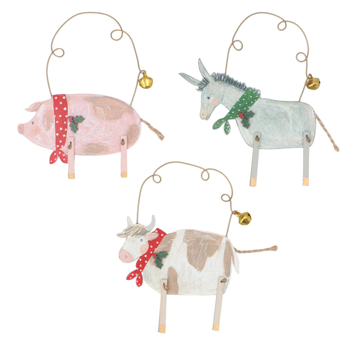 Pig/donkey/cow with scarf wooden hanging dec