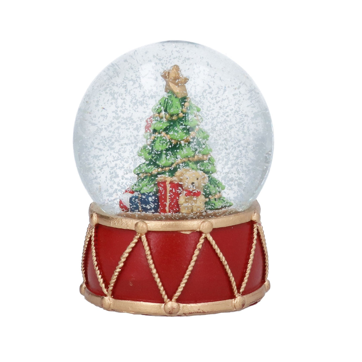 Christmas bear with tree and drum snowglobe