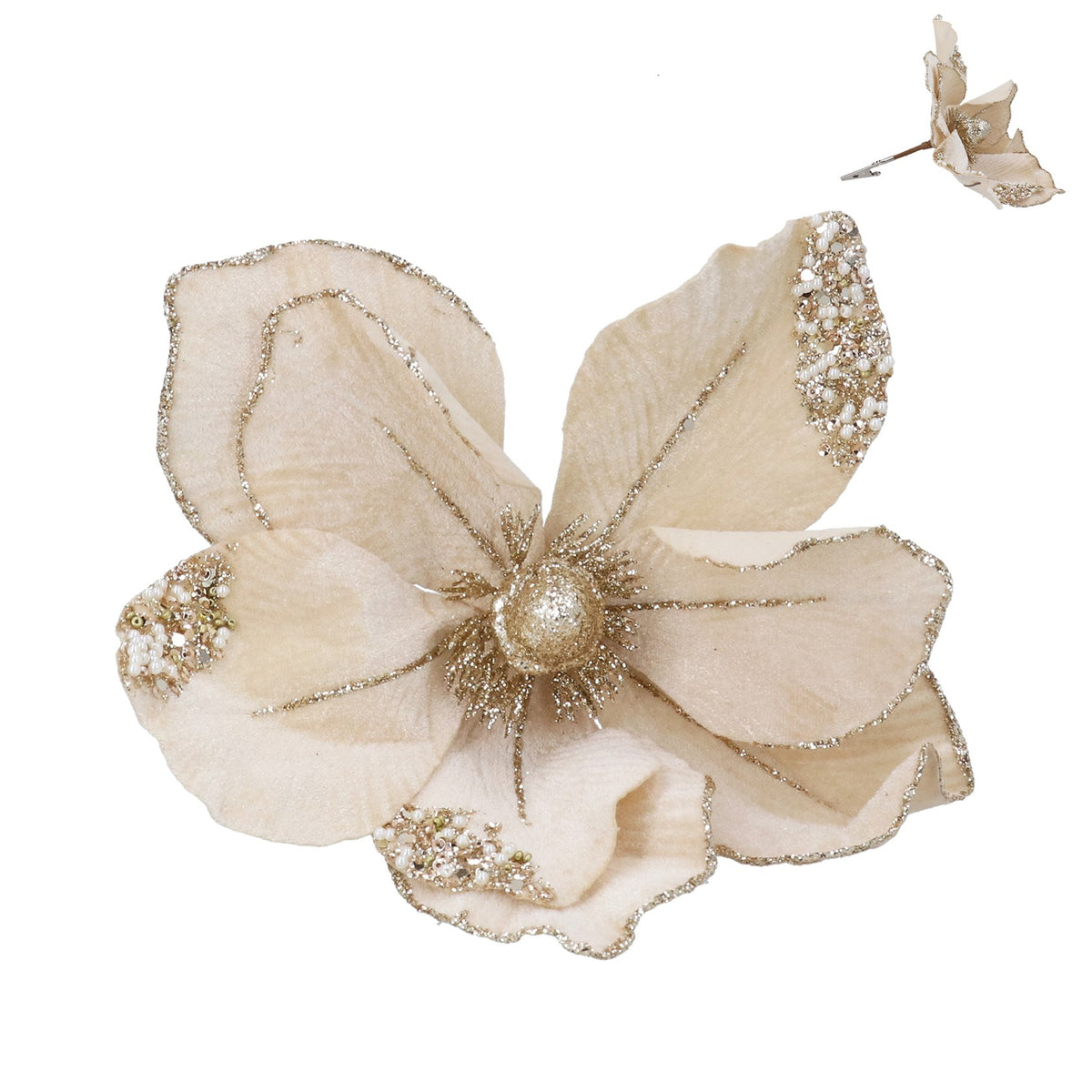 Cream/gold glitter magnolia clip