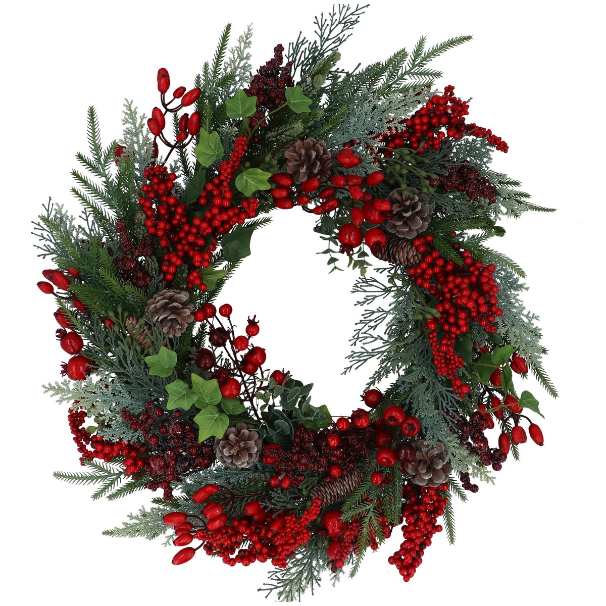 Red berries, rosehip & foliage wreath,