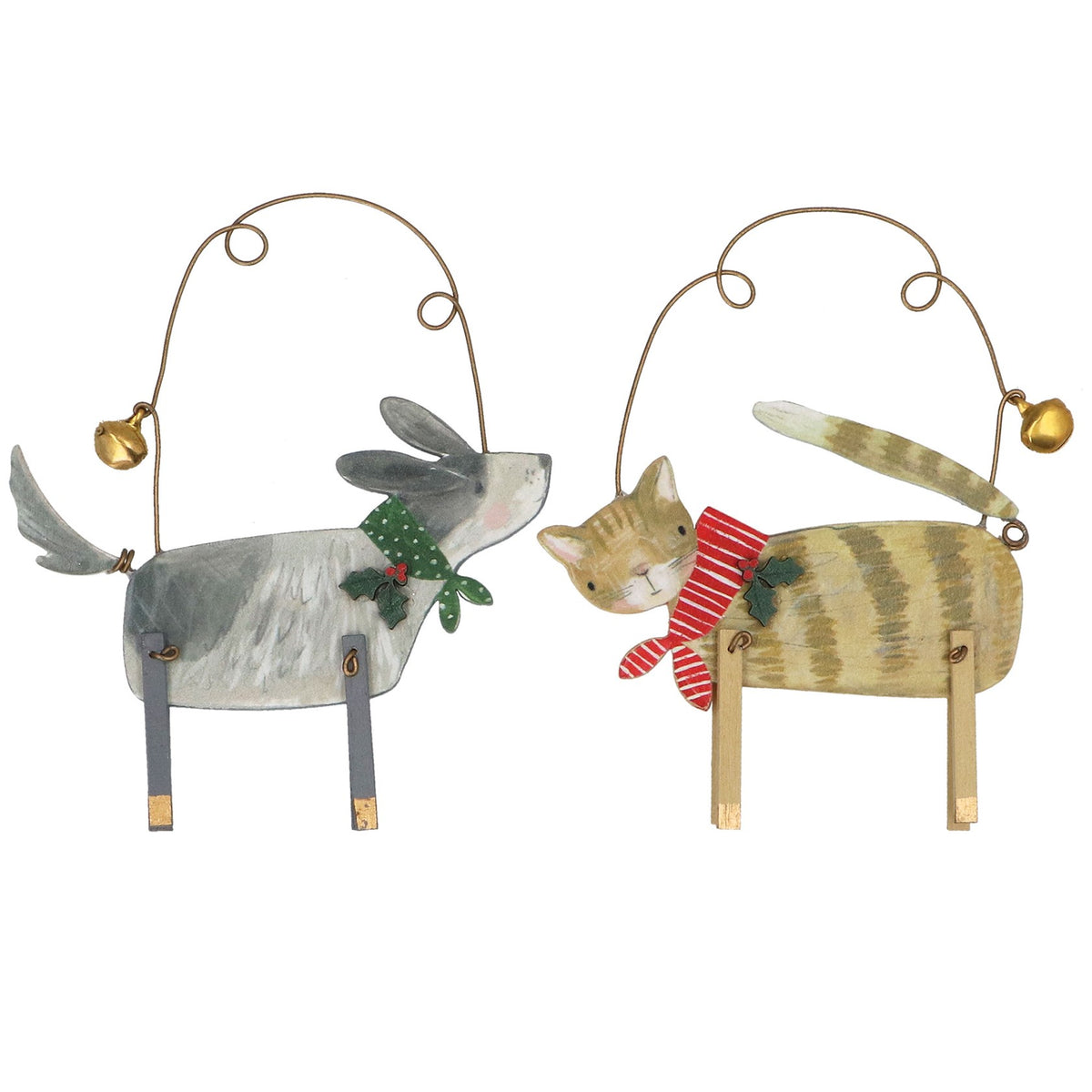 Dog/cat with scarf wooden hanging dec