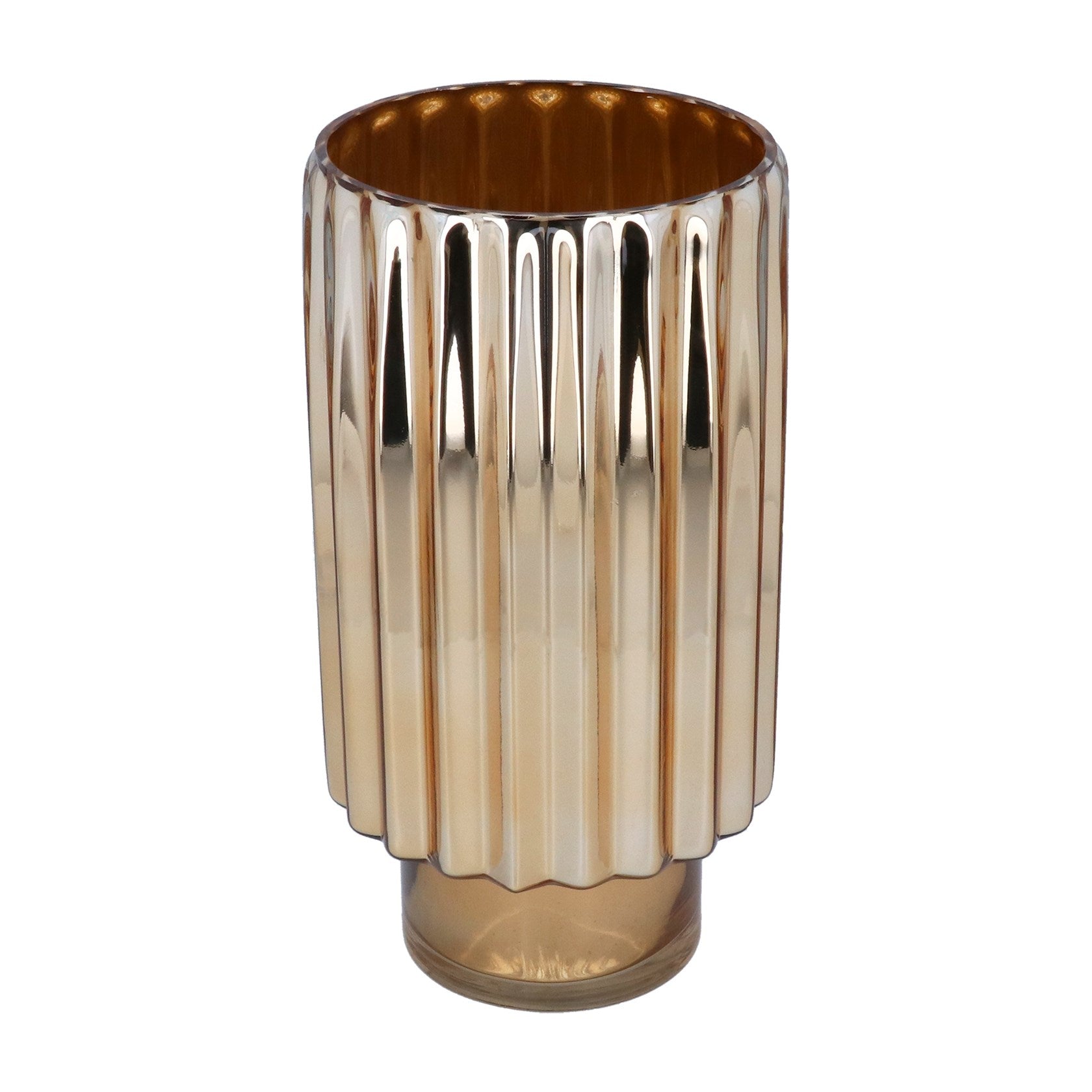 Metallic gold ribbed glass vase