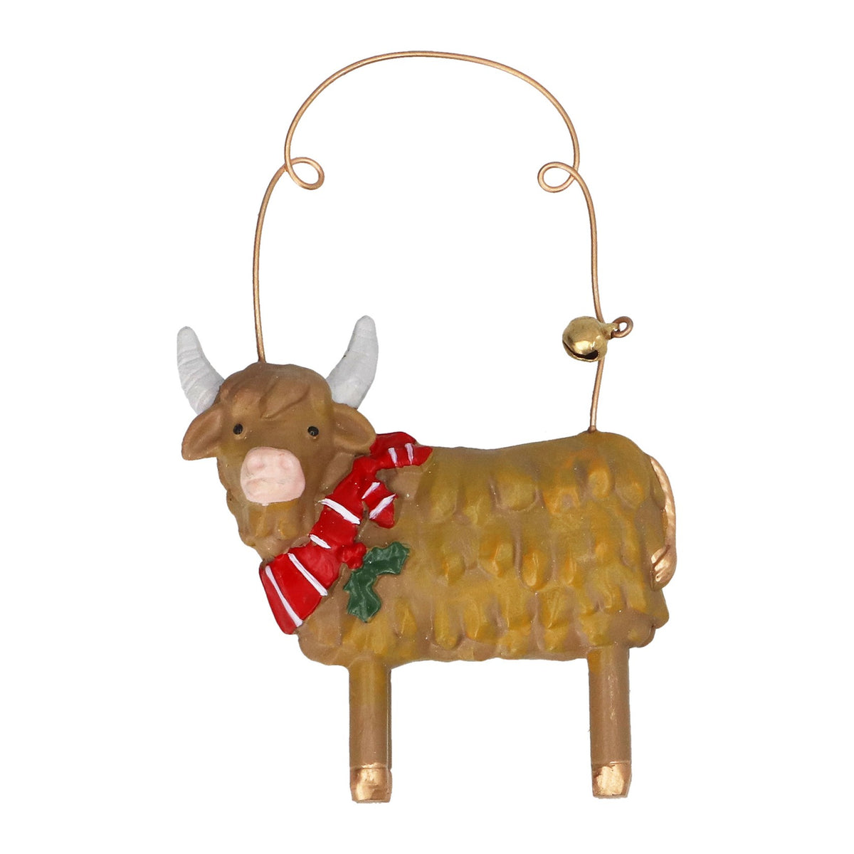 Highland cow with scarf wooden hanging dec