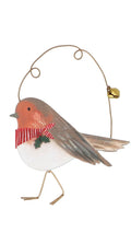Robin with scarf wooden hanging dec