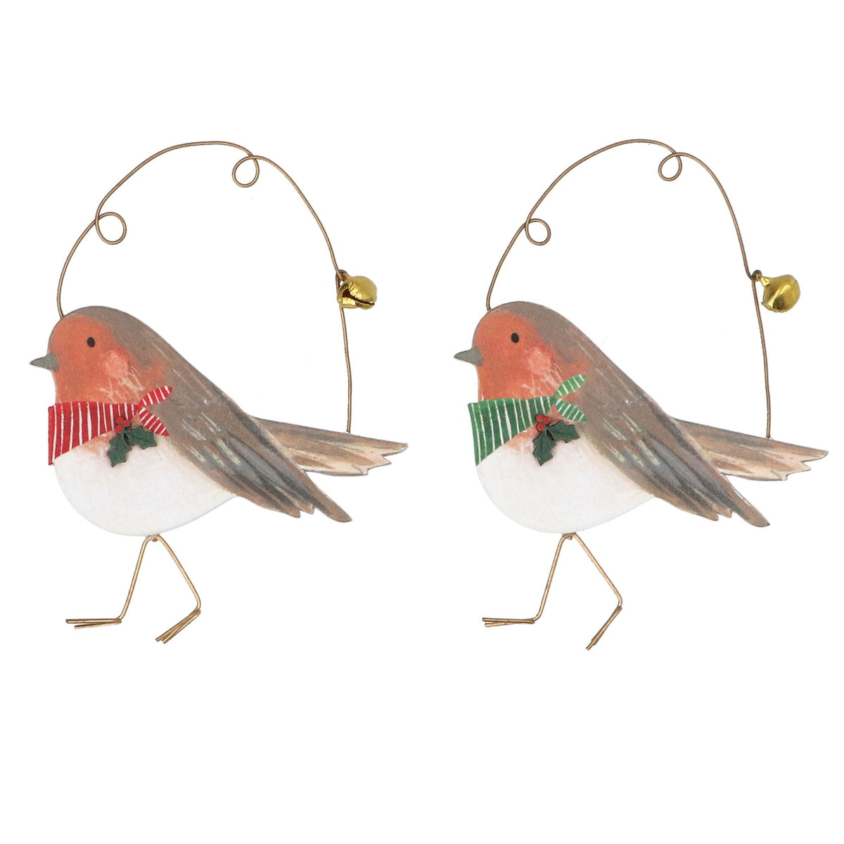 Robin with scarf wooden hanging dec