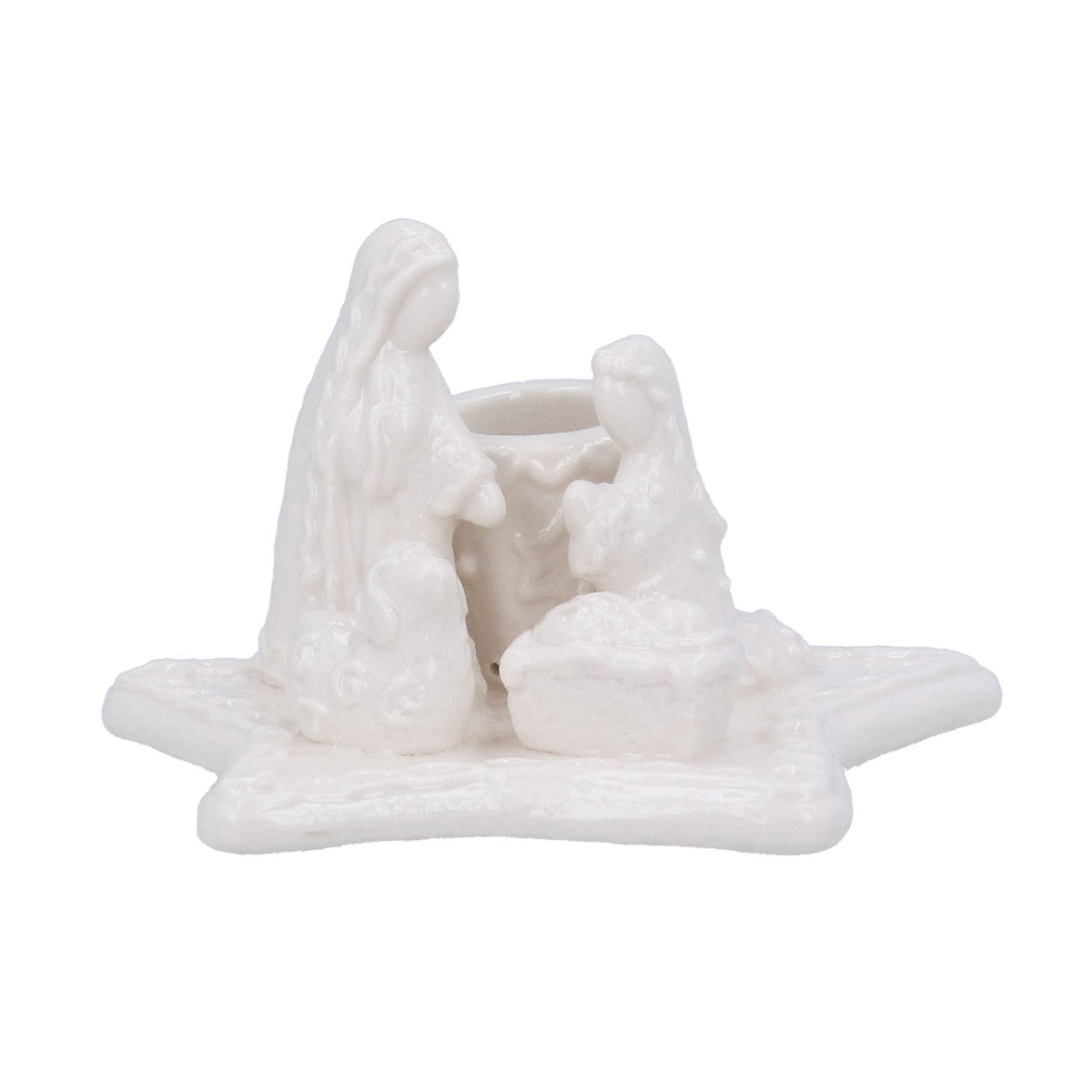 Ceramic white candlestick Nativity scene