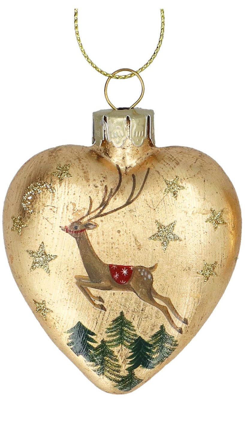 Gold glass heart with nostalgic sleigh print