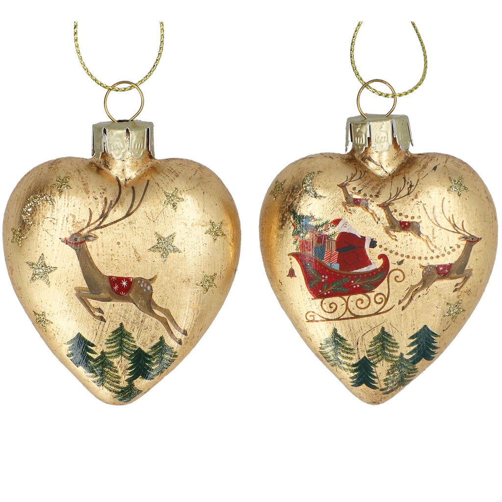 Gold glass heart with nostalgic sleigh print