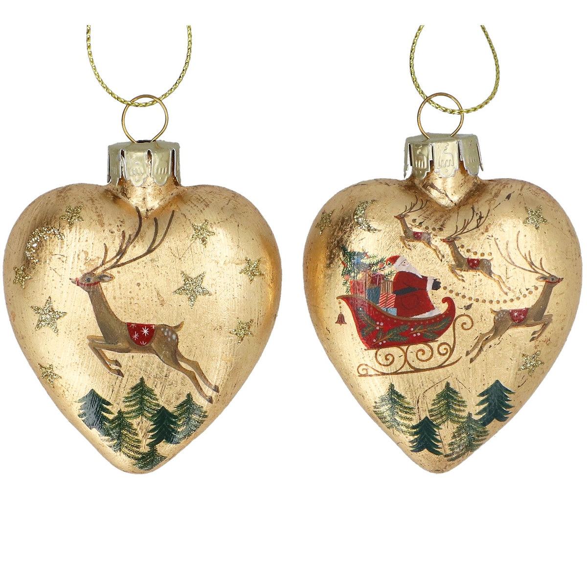 Gold glass heart with nostalgic sleigh print