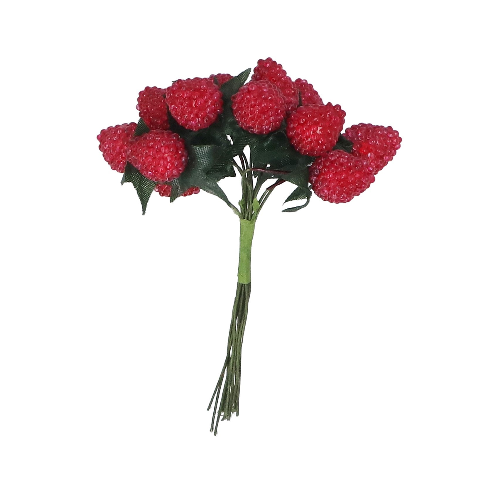 Faux raspberries with leaves cluster pick
