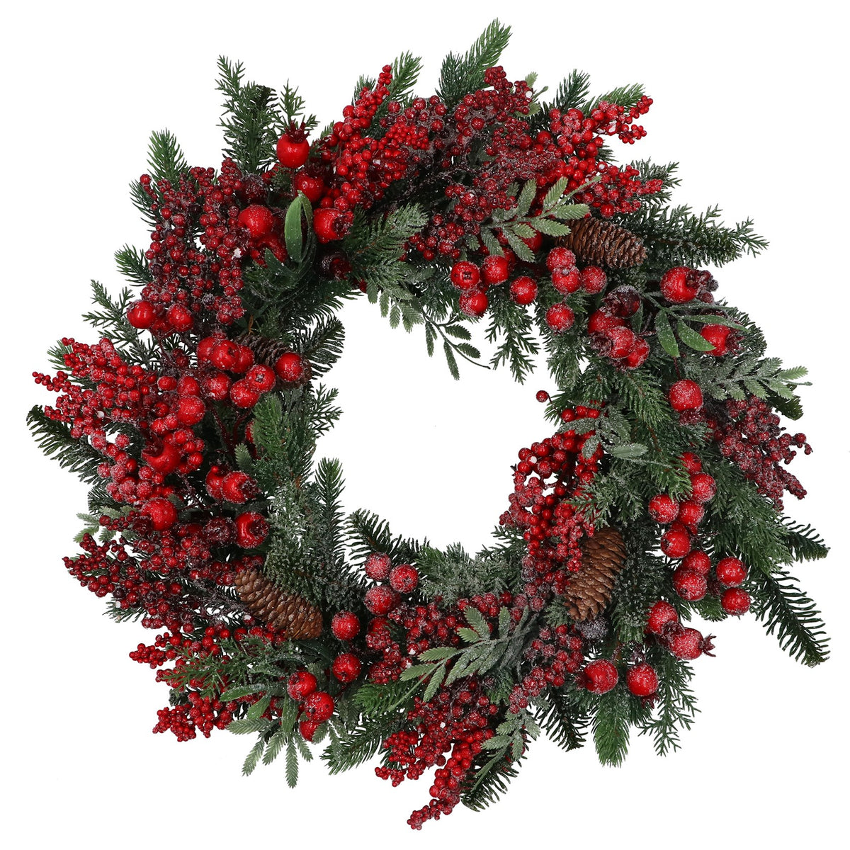 Spruce with varied red berries wreath