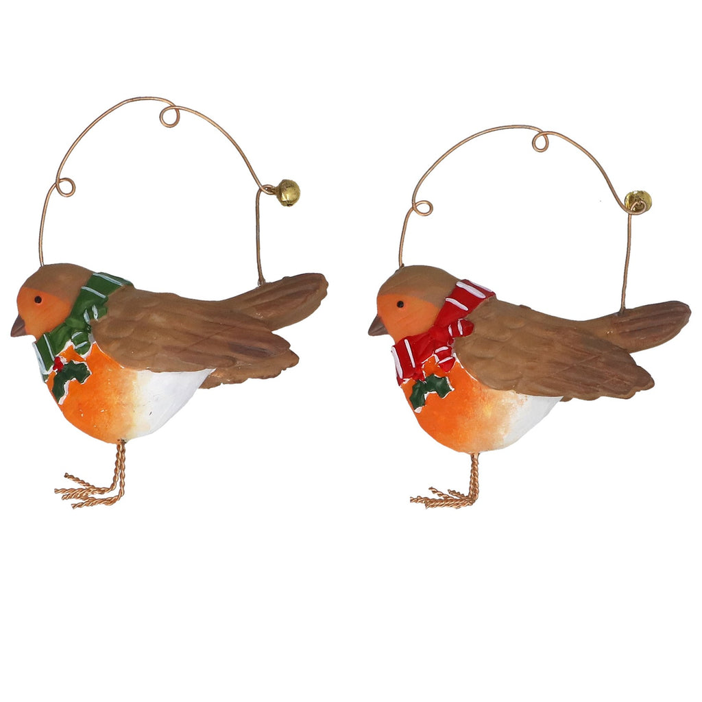 Robin with scarf resin hanging dec