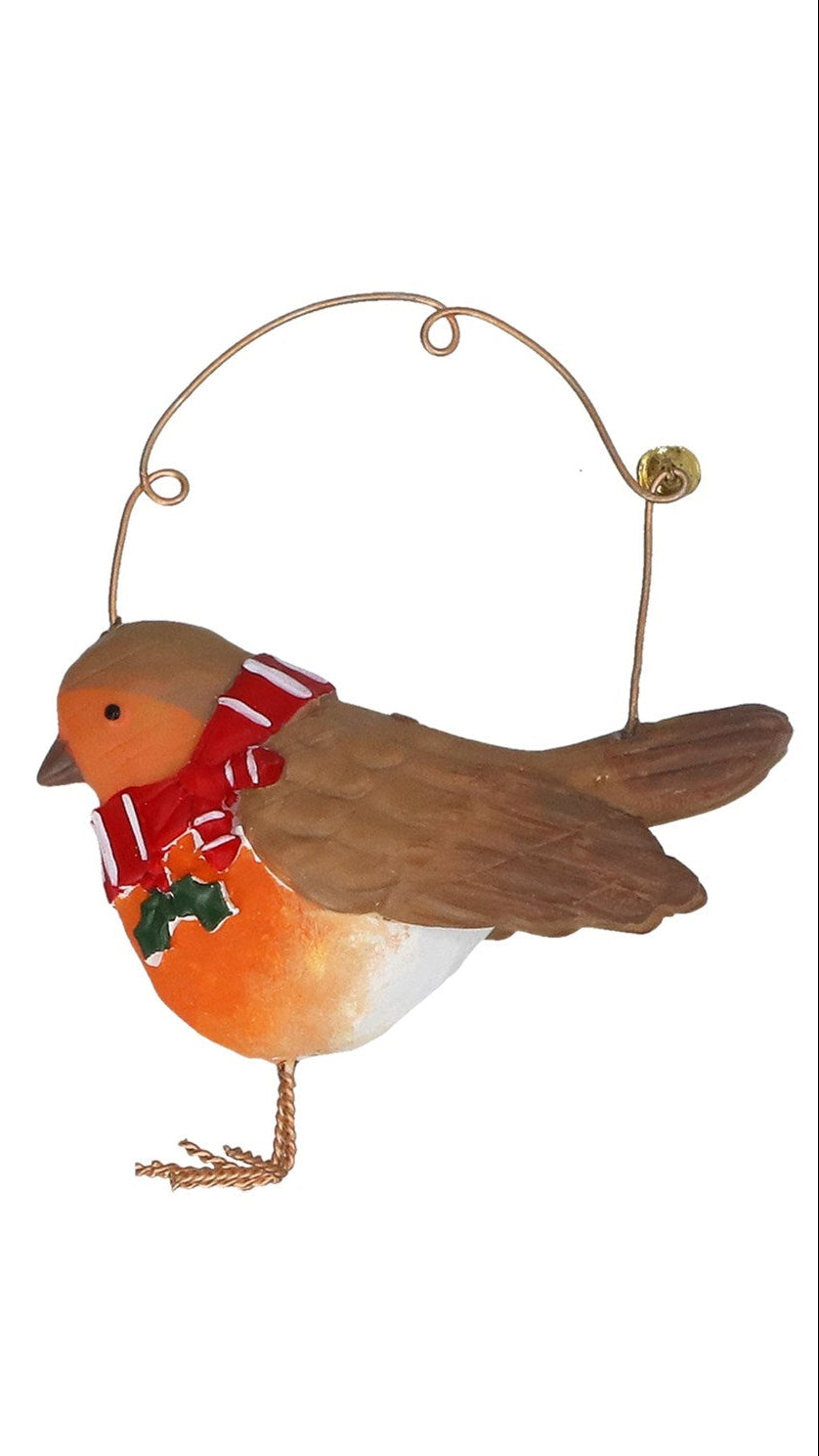 Robin with scarf resin hanging dec