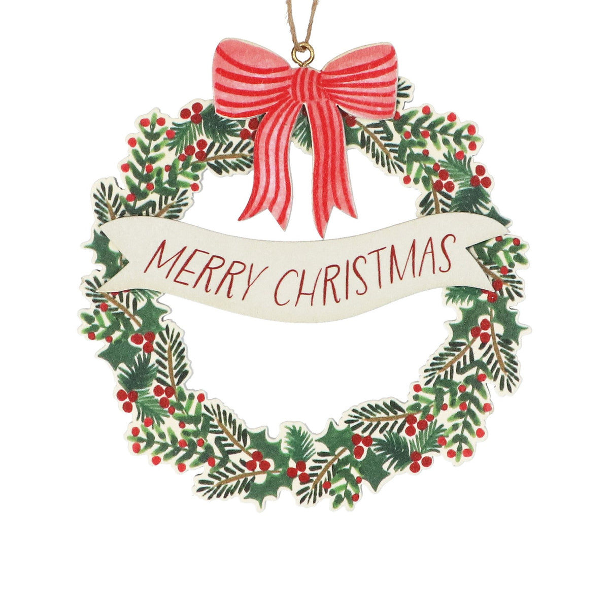 Merry Christmas wreath wooden hanging dec