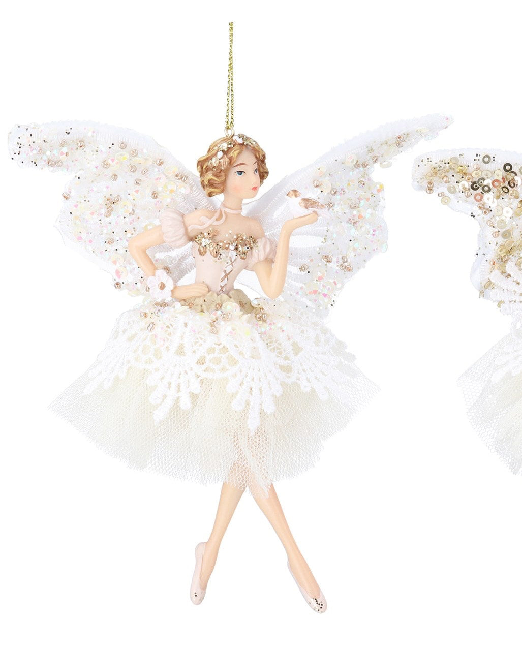 Cream/gold fabric fairy hanging dec