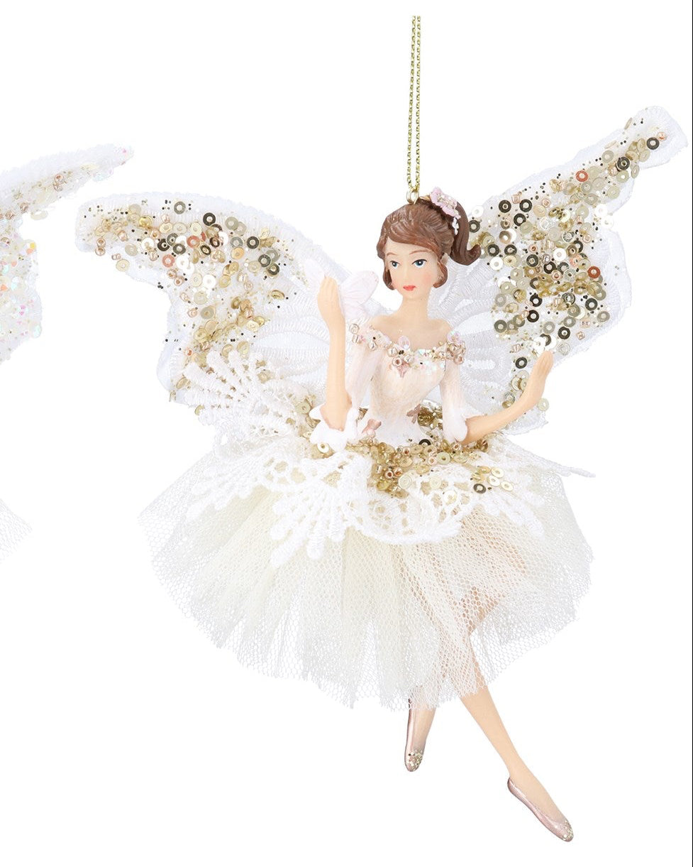 Cream/gold fabric fairy hanging dec