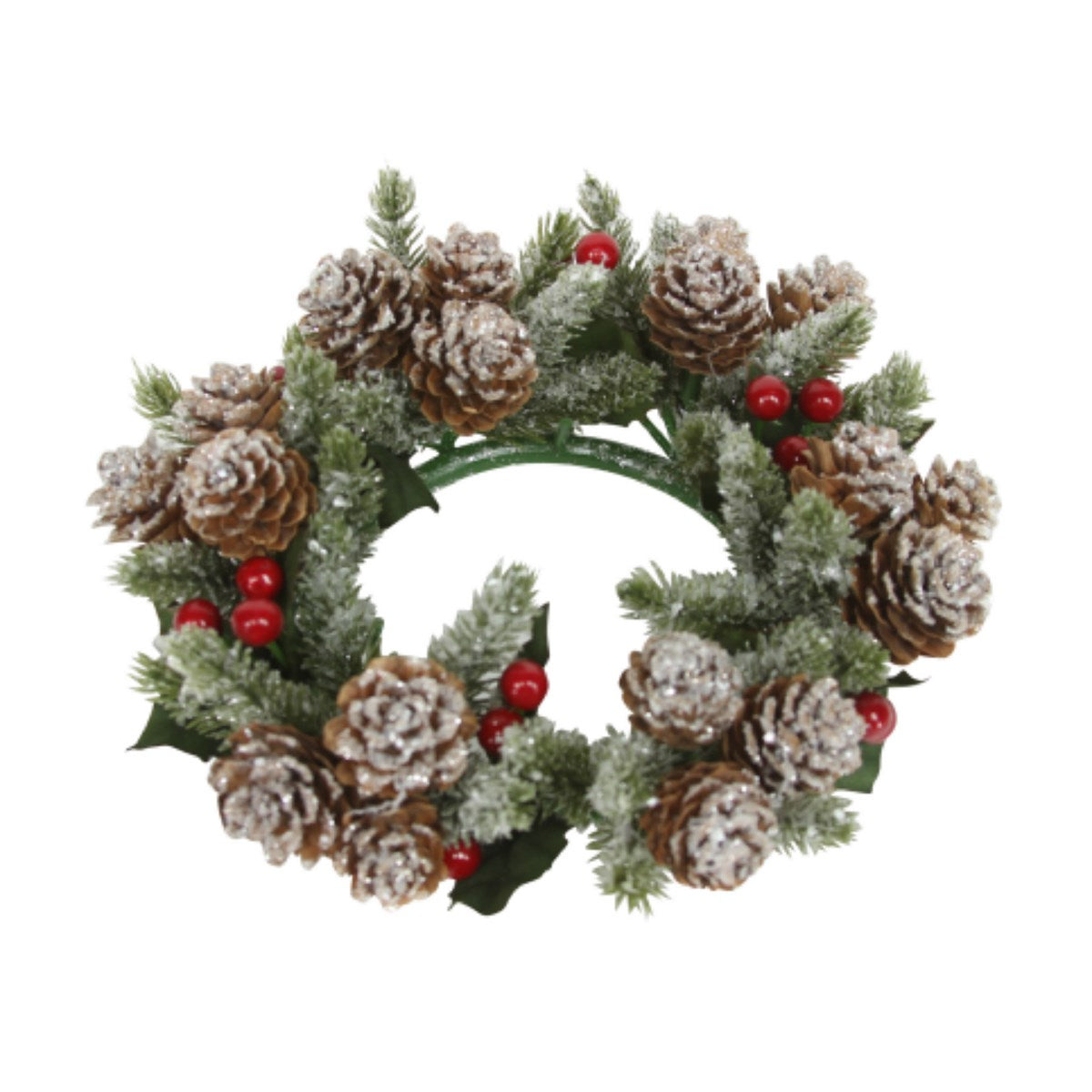 Frosted fir/red berry candle ring (Large)