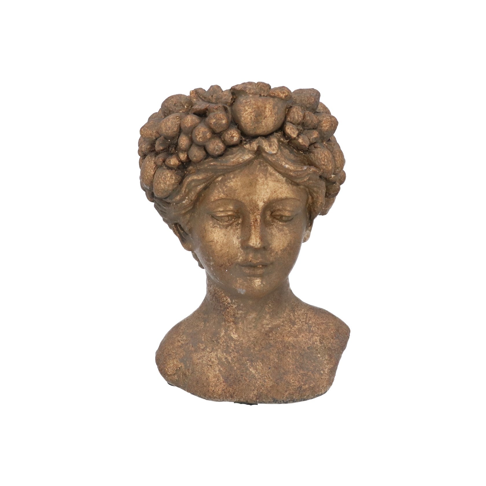 Gold stone woman with fruit head planter (Small)