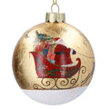 Gold glass bauble with nostalgic sleigh print