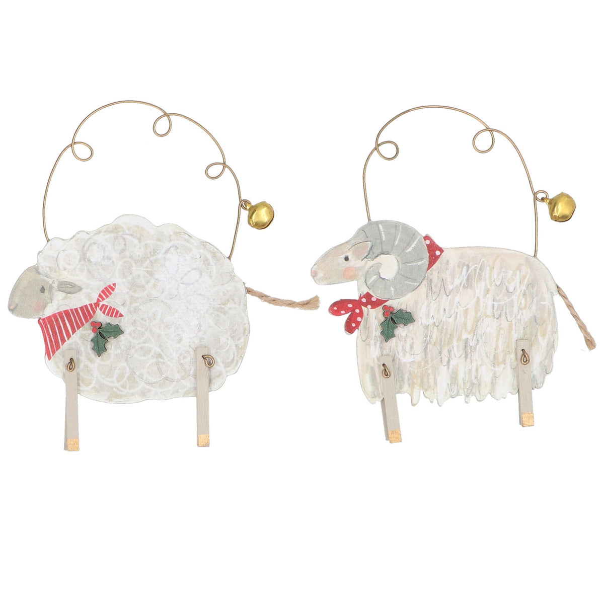 Sheep/ram with scarf wooden hanging dec