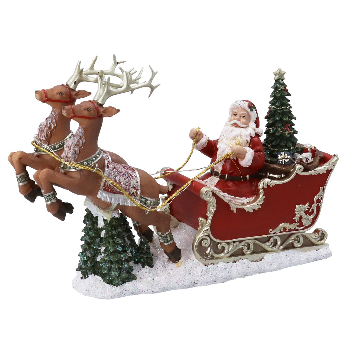 Resin LED musical Santa & sleigh ornament
