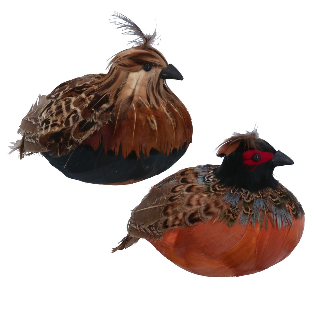 Feather sitting partridge ornament