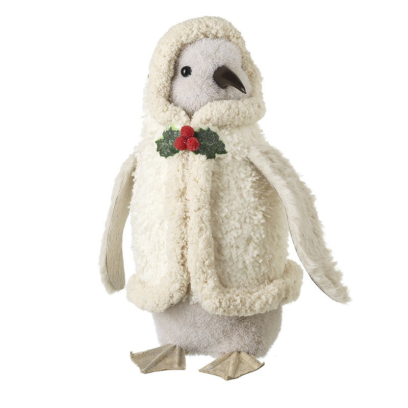Penguin in fluffy beige coat