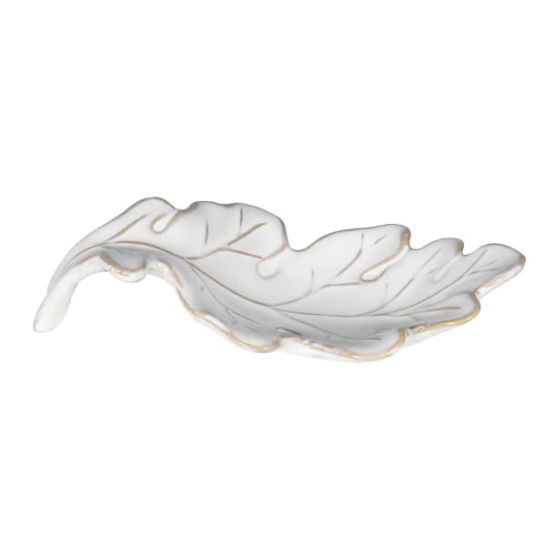 Cream ceramic oak leaf dish