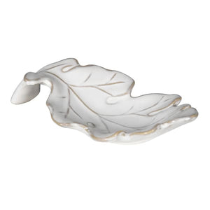 Cream ceramic oak leaf dish