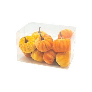 Box of mini velvet orange pumpkins