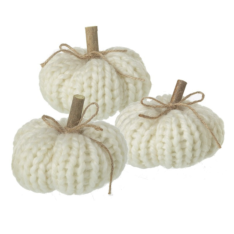 Knitted small white pumpkins- set of 3