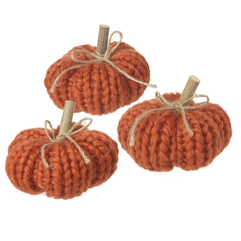 Knitted small pumpkins in rust-set of 3