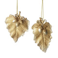 Gold Leaf with Bow and Acorns Hanging Decoration -  2 ass