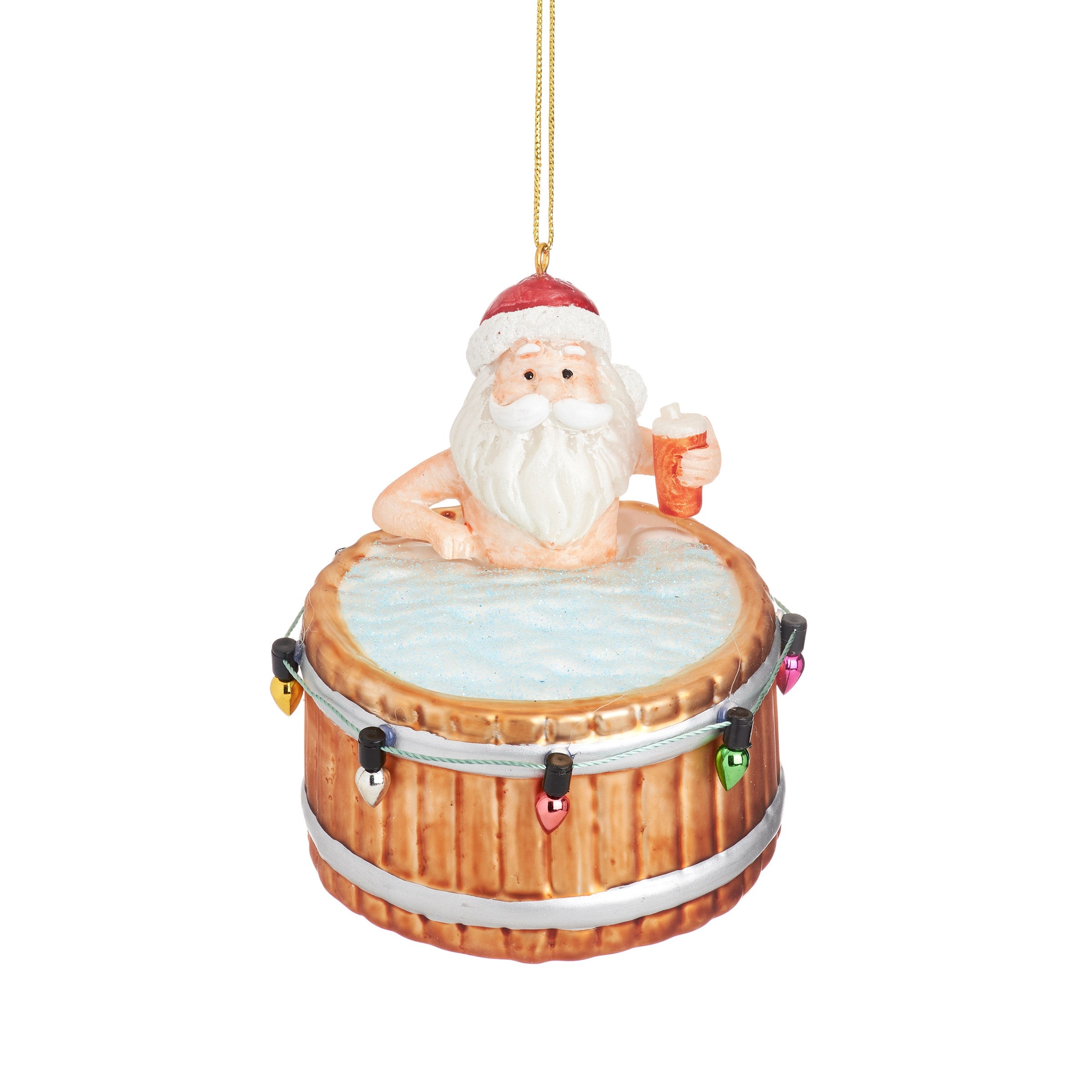 Santa in a hot tub hanging dec