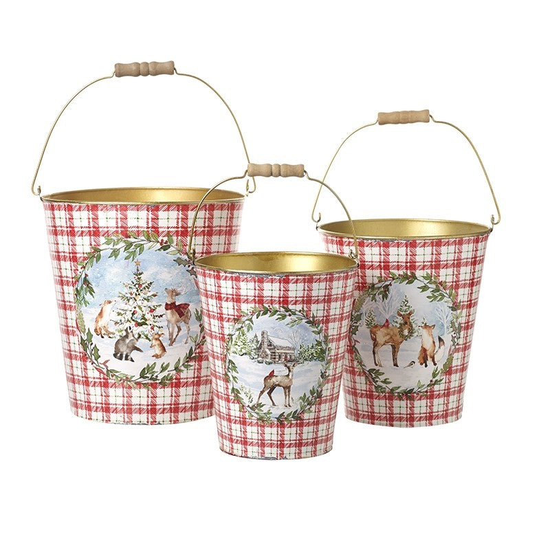 Red check festive scene buckets