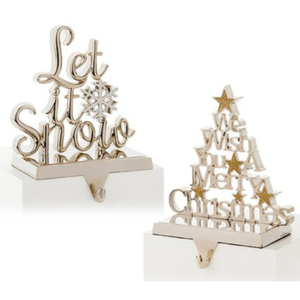 Silver 'Let it snow' / 'Merry Christmas' stocking hanger