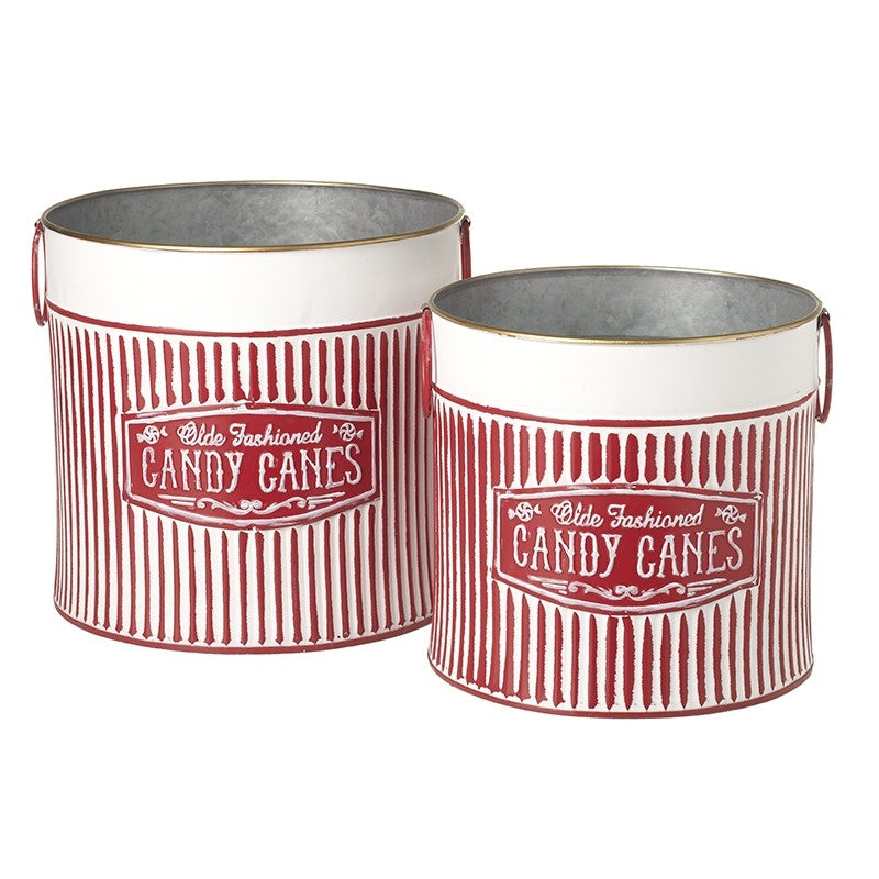 Candy cane red metal bucket