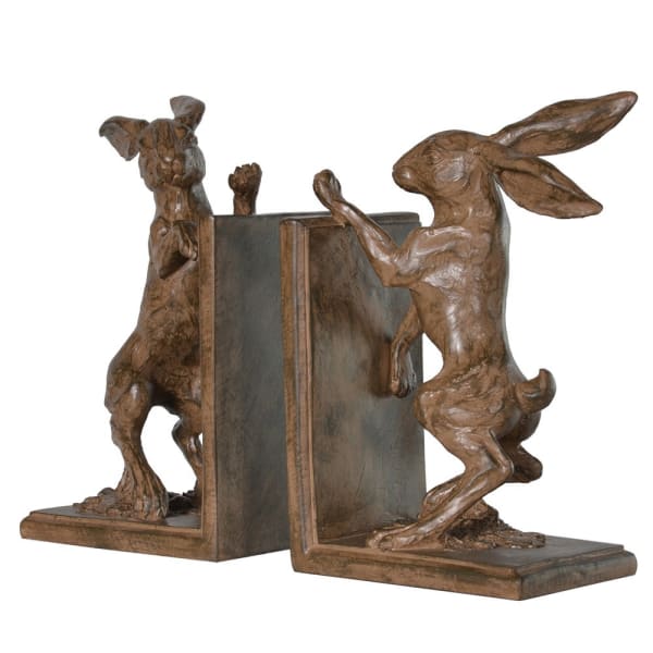 Pair of boxing hare bookends