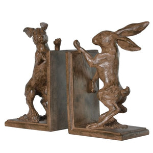 Pair of boxing hare bookends